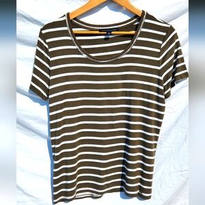 Tommy Hilfiger Olive Green And White Striped Shirt Only Tried On Never Worn